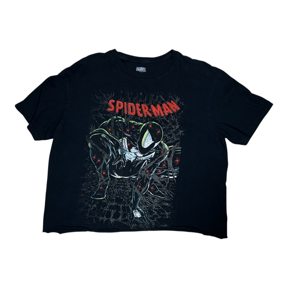 Marvel Womens Spiderman Graphic Tee Size L Raw Hem Cropped Y2K Edgy Alt-street - Picture 2 of 7